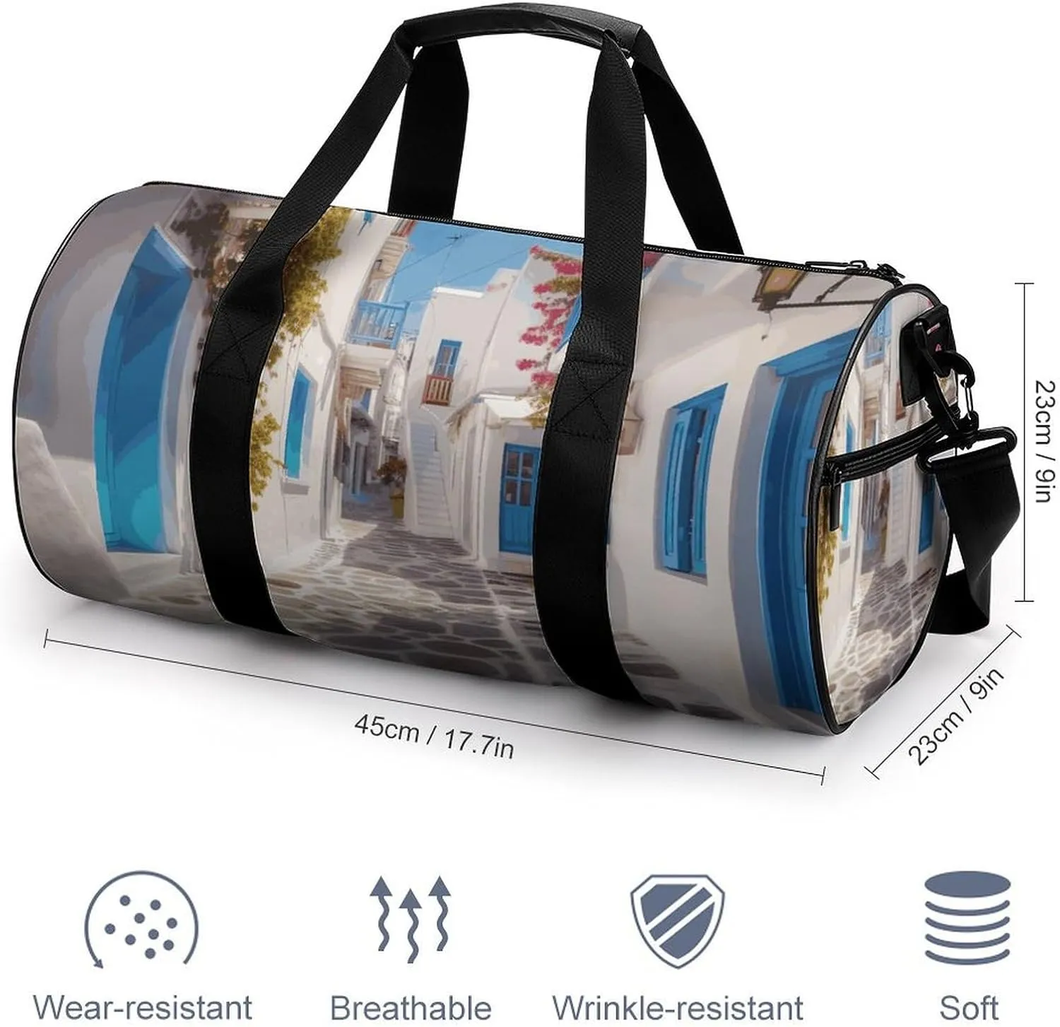 Gym Bags Small Greece Street Duffel Bag Overnight Bag with Shoe Compartment Carryon Bag for Men Women