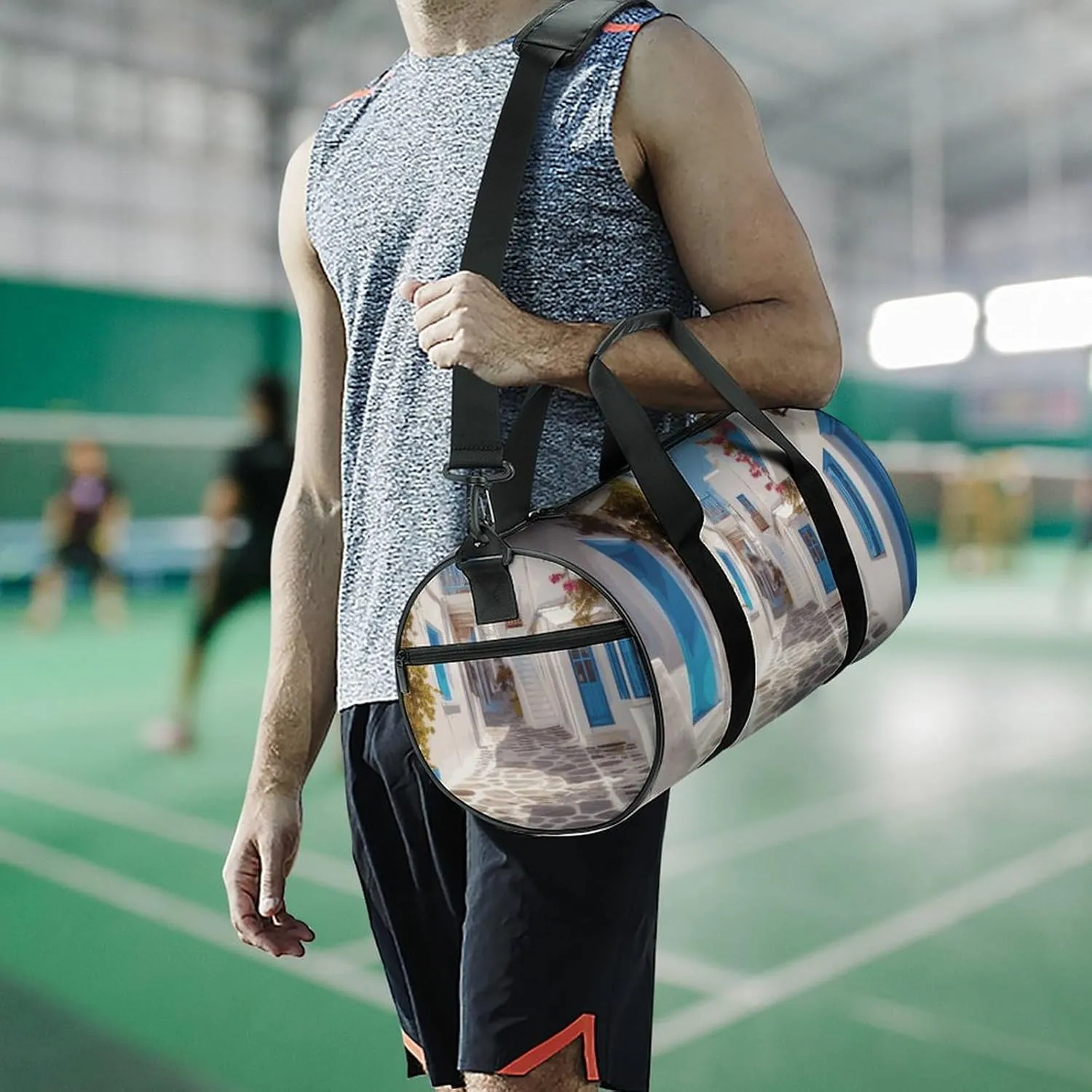 Gym Bags Small Greece Street Duffel Bag Overnight Bag with Shoe Compartment Carryon Bag for Men Women