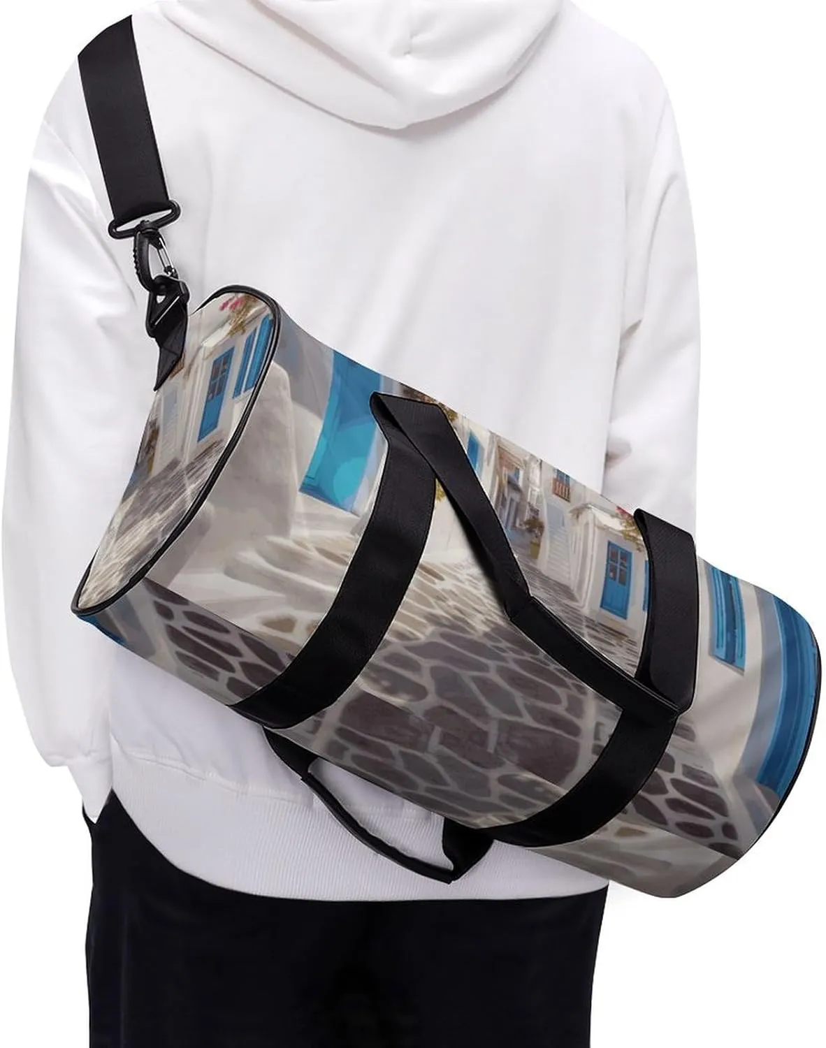 Gym Bags Small Greece Street Duffel Bag Overnight Bag with Shoe Compartment Carryon Bag for Men Women