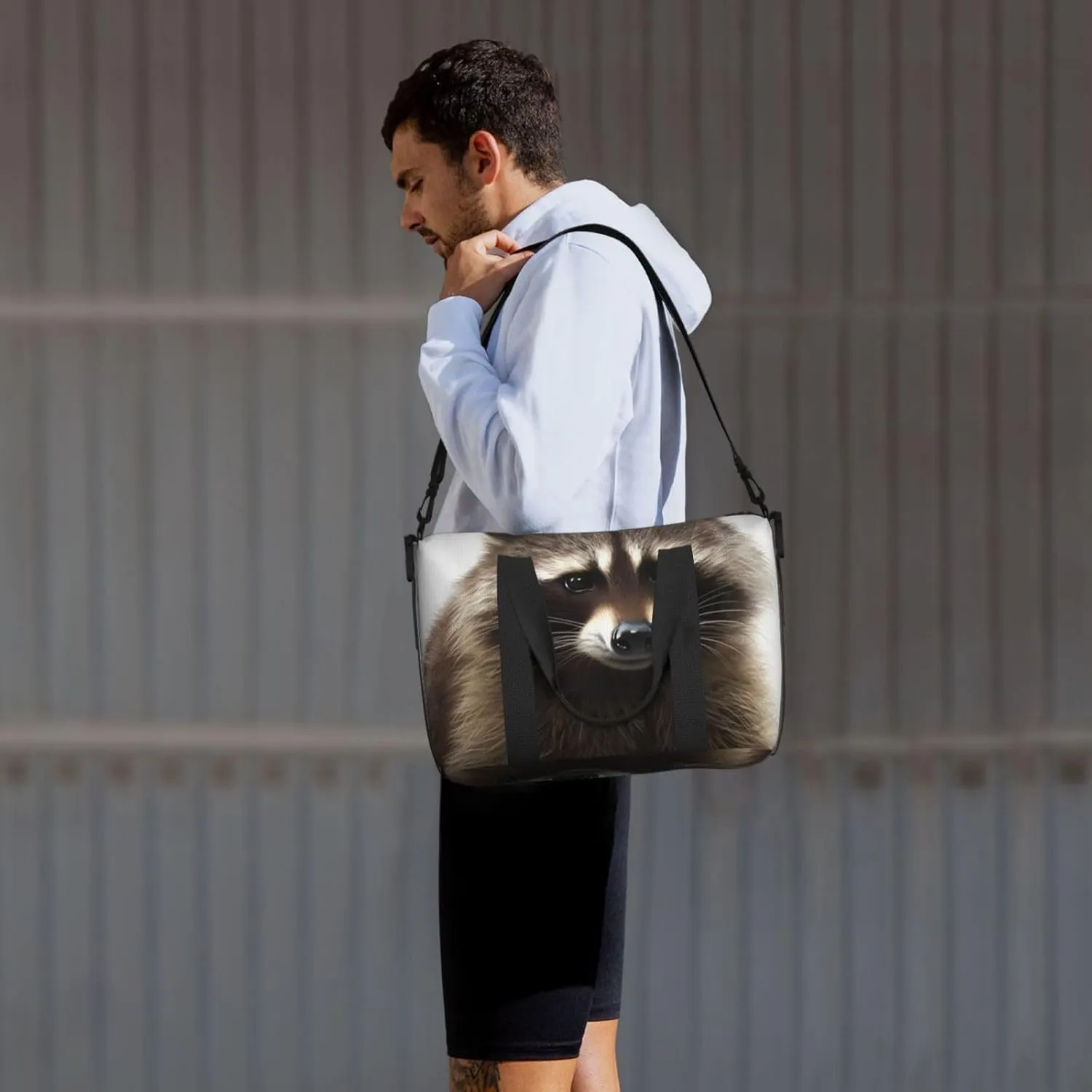 Gym Bags Small Hairy raccoon Duffel Bag Overnight Bag with Shoe Compartment Carryon Bag for Men Women