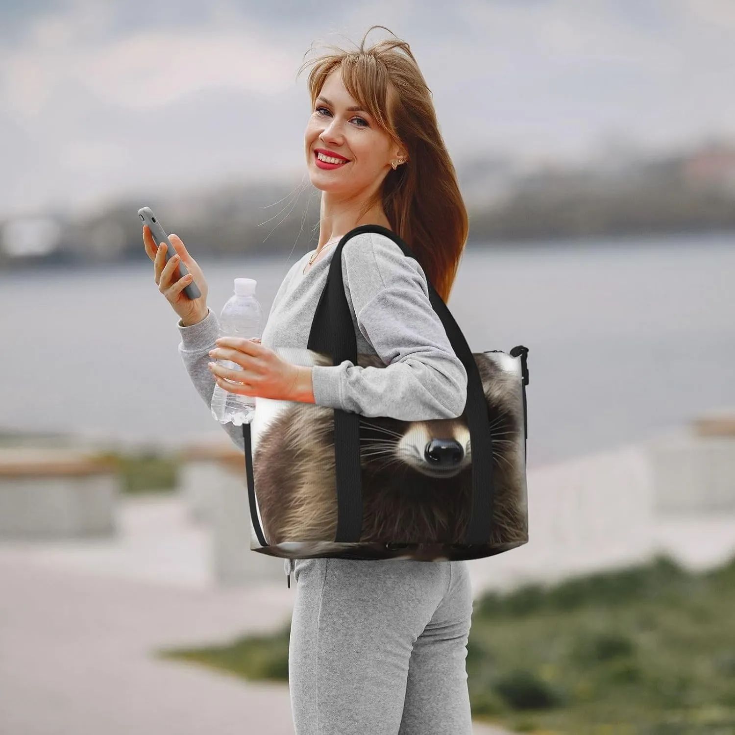 Gym Bags Small Hairy raccoon Duffel Bag Overnight Bag with Shoe Compartment Carryon Bag for Men Women