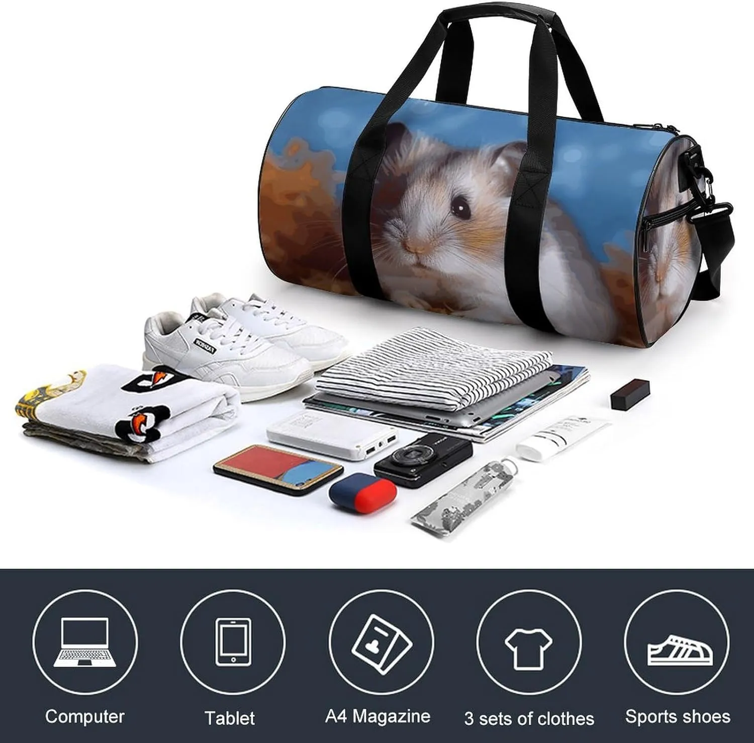 Gym Bags Small Hamster Duffel Bag Overnight Bag with Shoe Compartment Carryon Bag for Men Women