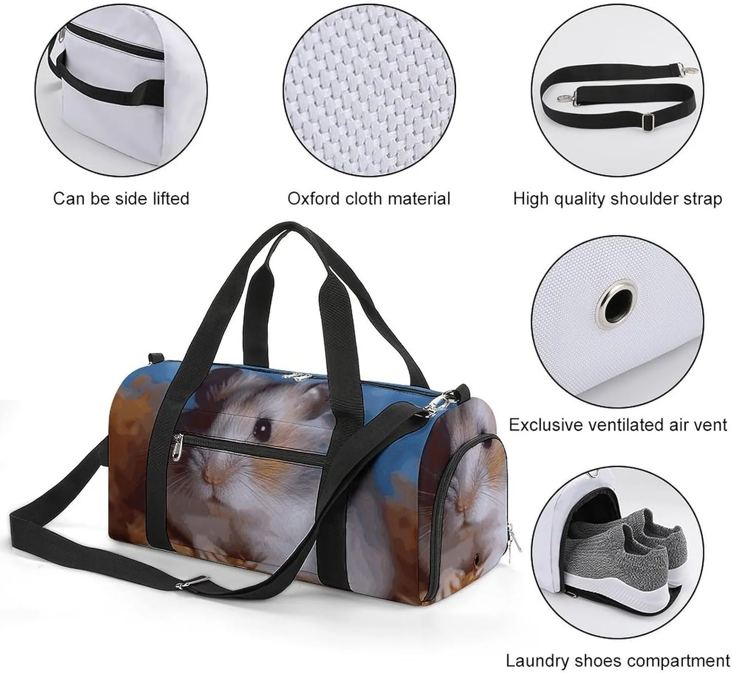 Gym Bags Small Hamster Duffel Bag Overnight Bag with Shoe Compartment Carryon Bag for Men Women