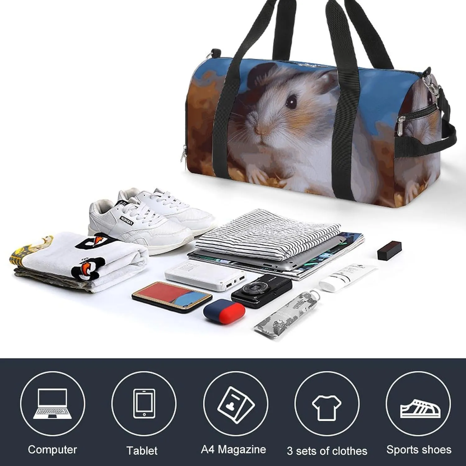 Gym Bags Small Hamster Duffel Bag Overnight Bag with Shoe Compartment Carryon Bag for Men Women