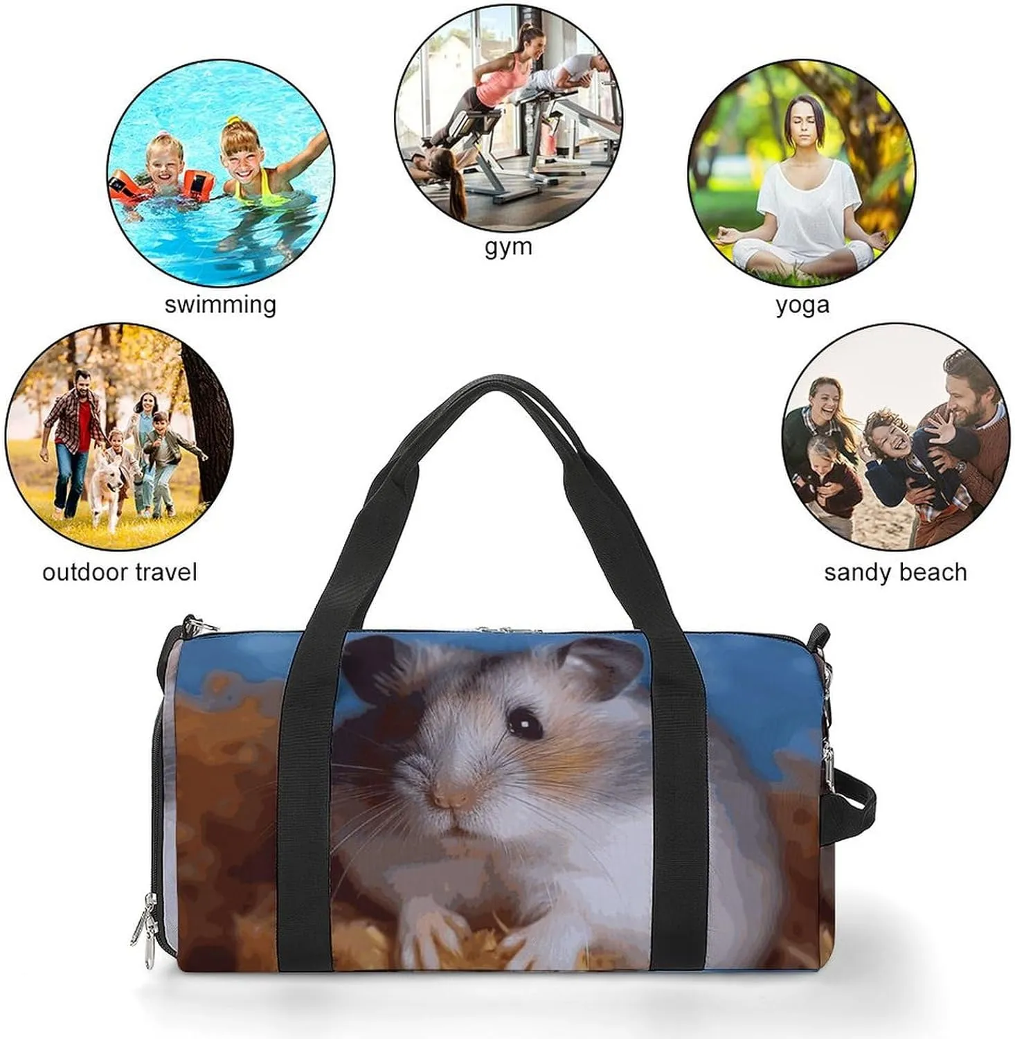 Gym Bags Small Hamster Duffel Bag Overnight Bag with Shoe Compartment Carryon Bag for Men Women