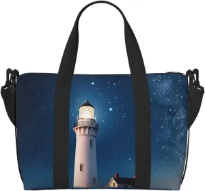 Gym Bags Small Lighthouse under the stars Duffel Bag Overnight Bag with Shoe Compartment Carryon Bag for Men Women