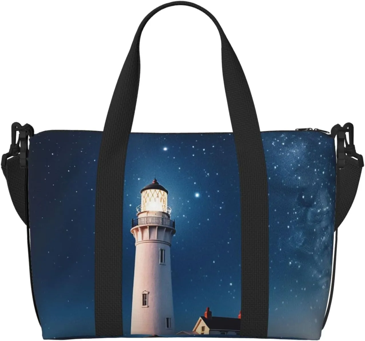 Gym Bags Small Lighthouse under the stars Duffel Bag Overnight Bag with Shoe Compartment Carryon Bag for Men Women