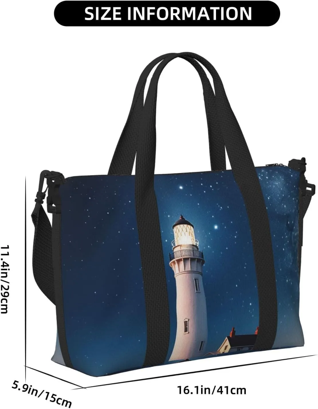 Gym Bags Small Lighthouse under the stars Duffel Bag Overnight Bag with Shoe Compartment Carryon Bag for Men Women