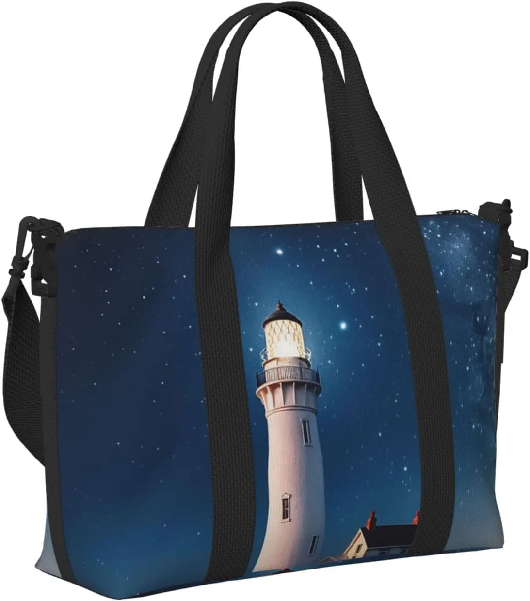 Gym Bags Small Lighthouse under the stars Duffel Bag Overnight Bag with Shoe Compartment Carryon Bag for Men Women