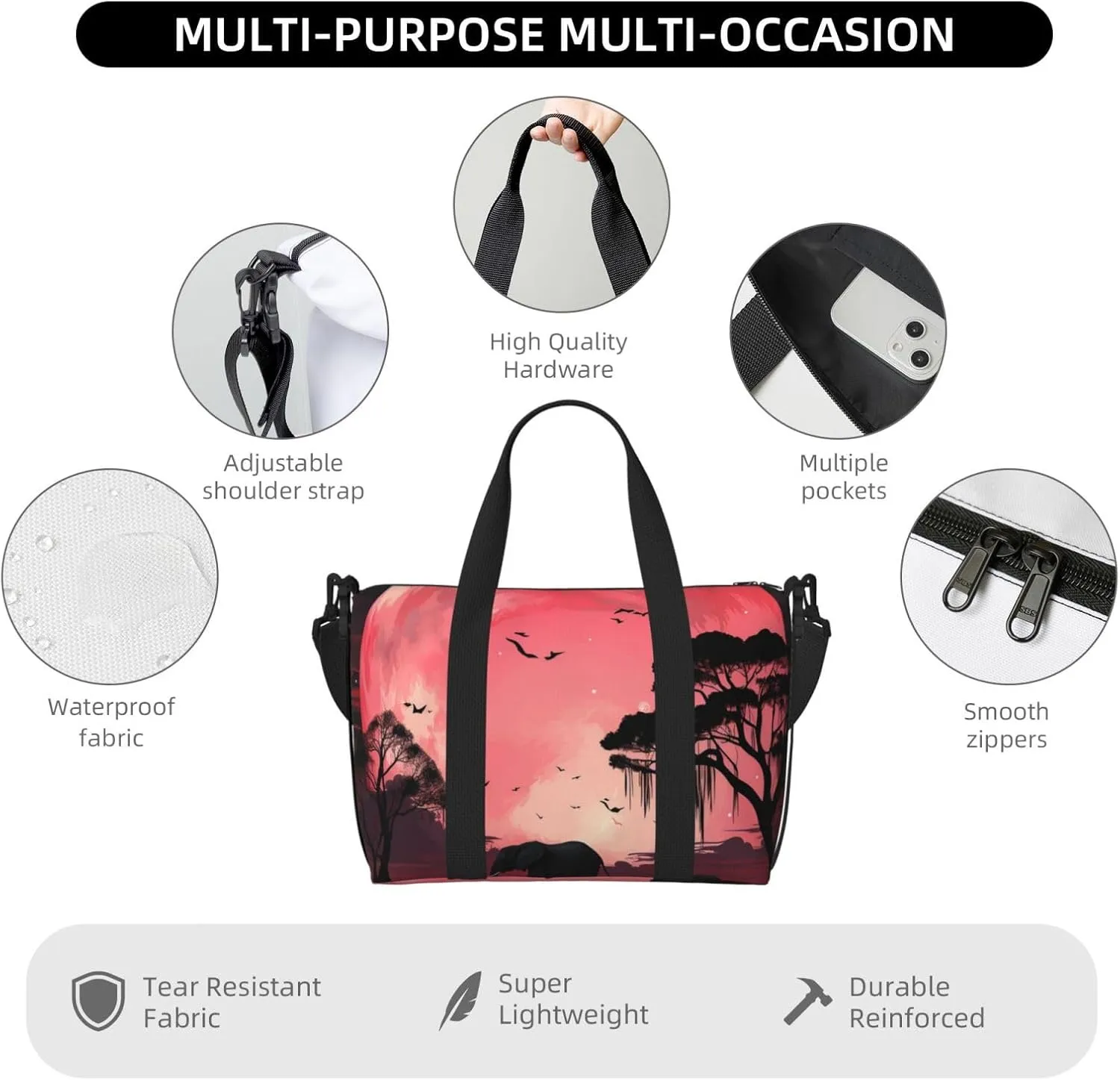 Gym Bags Small Moon Elephant Duffel Bag Overnight Bag with Shoe Compartment Carryon Bag for Men Women