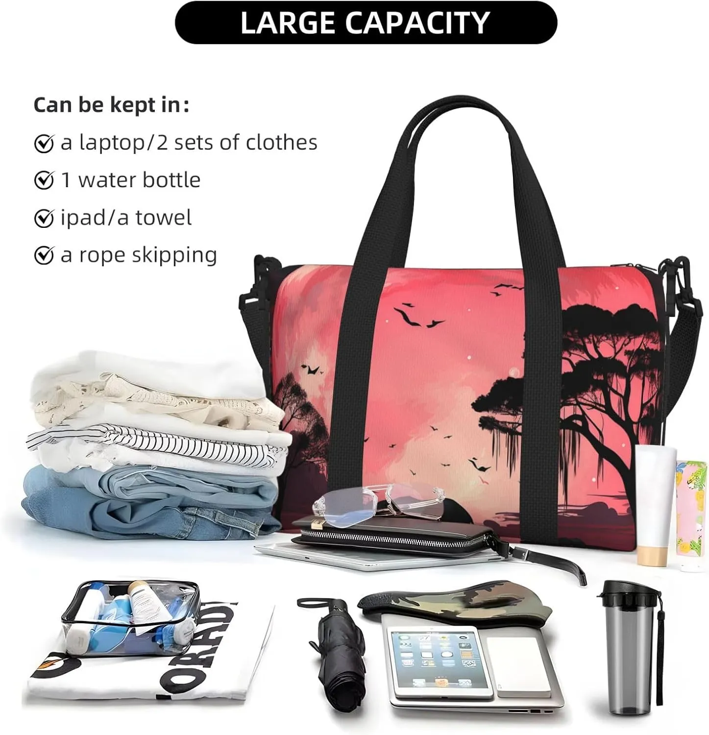 Gym Bags Small Moon Elephant Duffel Bag Overnight Bag with Shoe Compartment Carryon Bag for Men Women