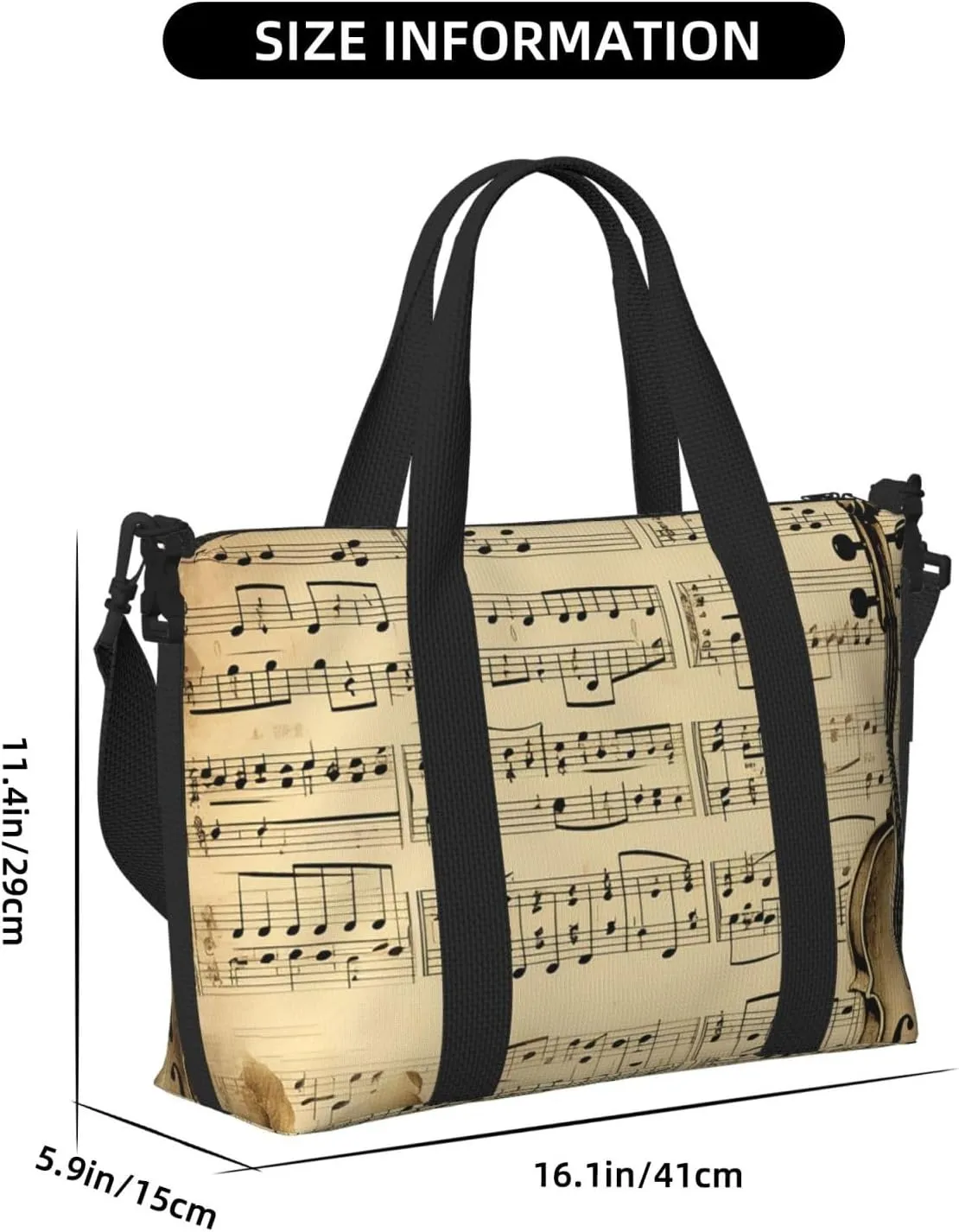 Gym Bags Small Music Notes on Old Paper Duffel Bag Overnight Bag with Shoe Compartment Carryon Bag for Men Women