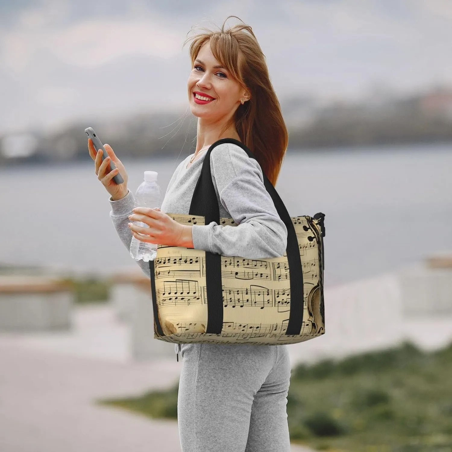 Gym Bags Small Music Notes on Old Paper Duffel Bag Overnight Bag with Shoe Compartment Carryon Bag for Men Women