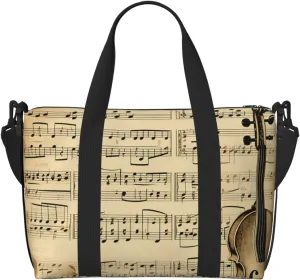 Gym Bags Small Music Notes on Old Paper Duffel Bag Overnight Bag with Shoe Compartment Carryon Bag for Men Women
