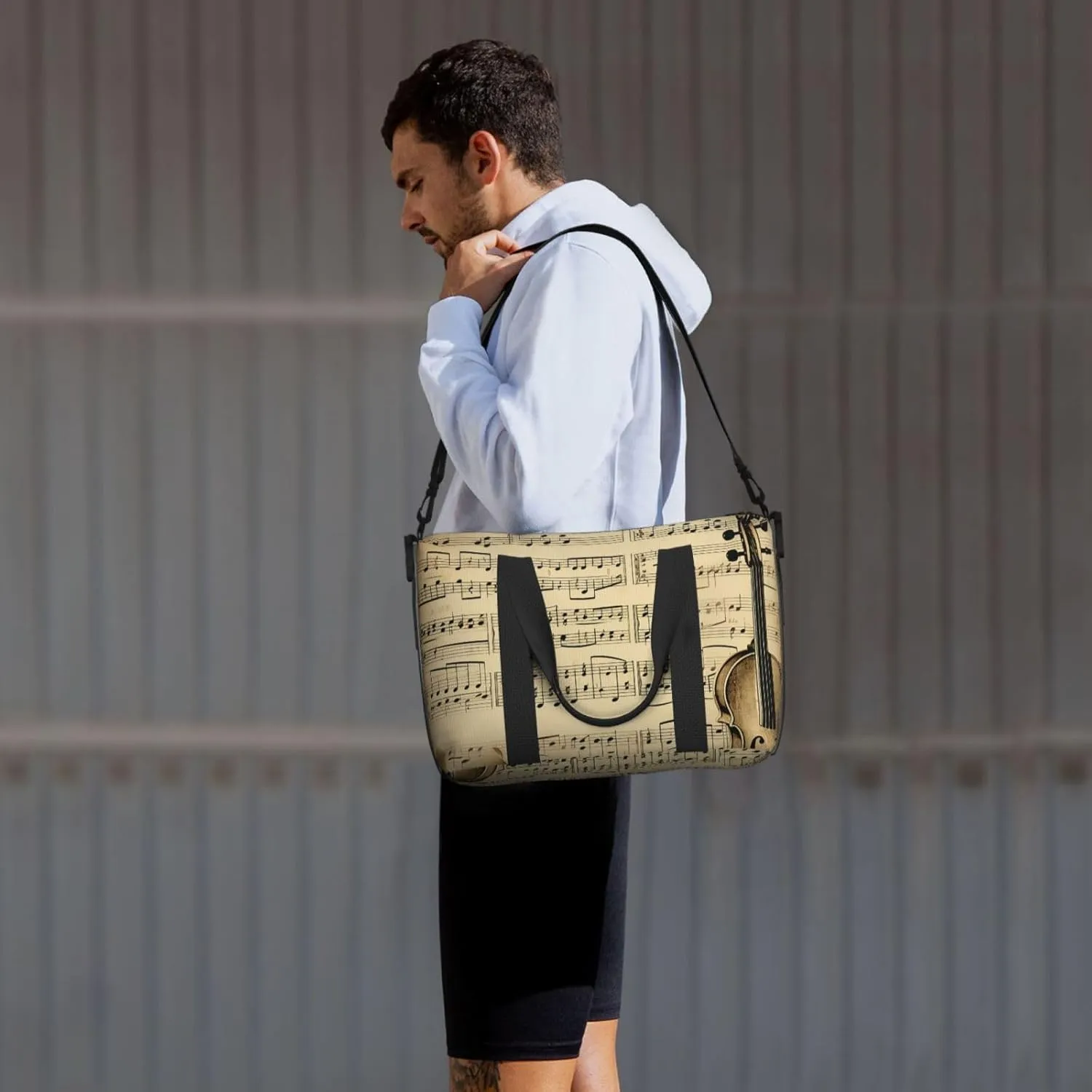 Gym Bags Small Music Notes on Old Paper Duffel Bag Overnight Bag with Shoe Compartment Carryon Bag for Men Women
