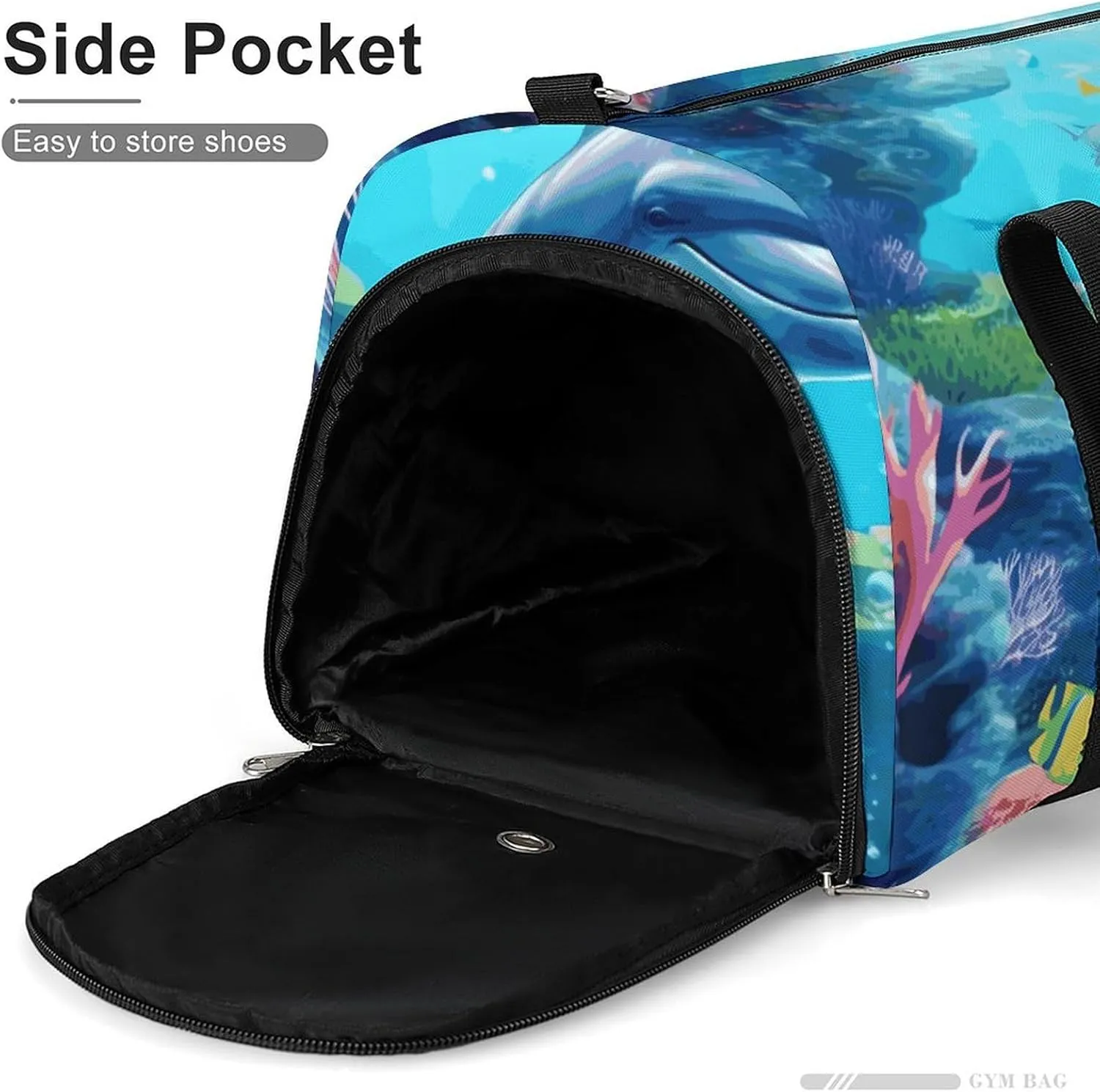 Gym Bags Small Ocean Underwater Dolphin Fish Duffel Bag Overnight Bag with Shoe Compartment Carryon Bag for Men Women