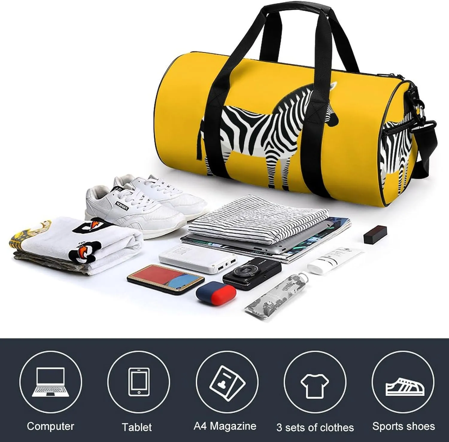 Gym Bags Small Simplified Zebra Duffel Bag Overnight Bag with Shoe Compartment Carryon Bag for Men Women
