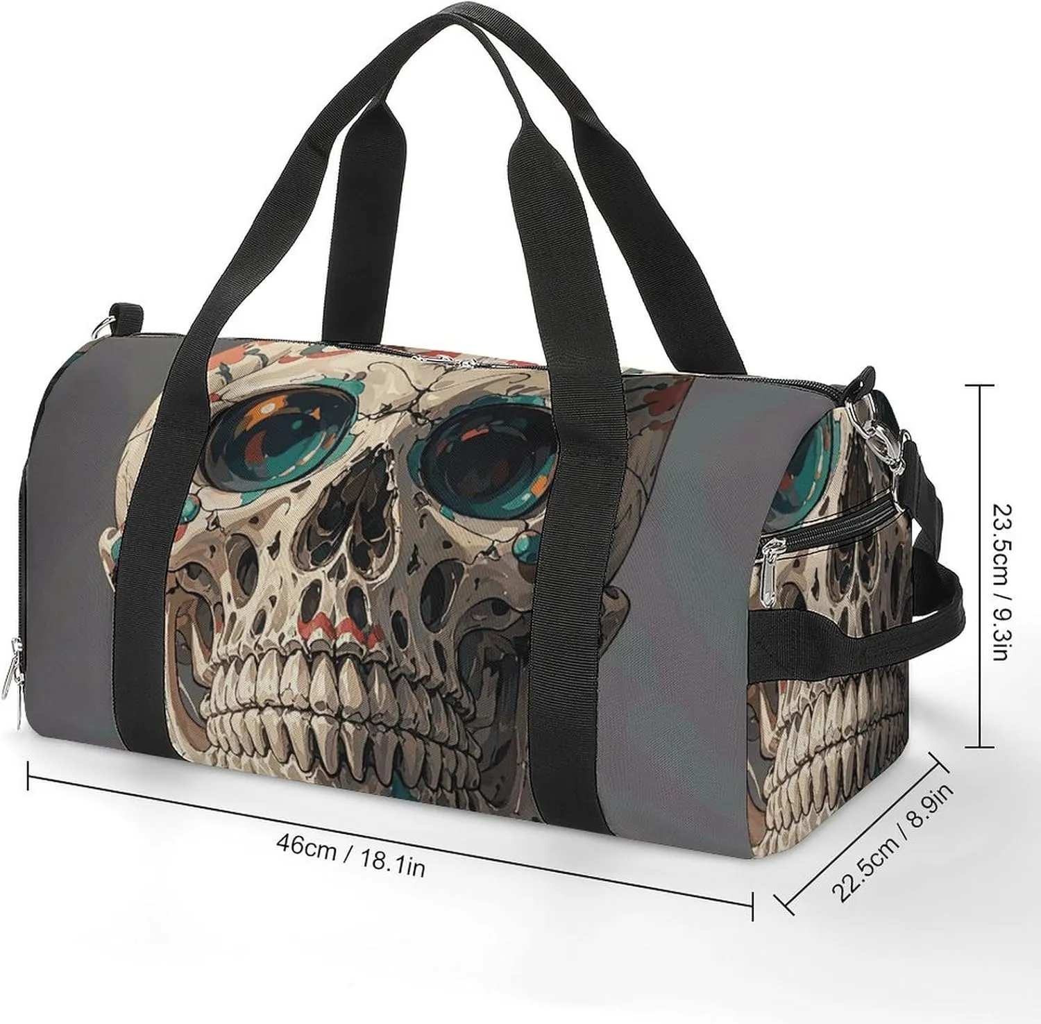 Gym Bags Small Skull Rock Roll Skeleton Bone Duffel Bag Overnight Bag with Shoe Compartment Carryon Bag for Men Women