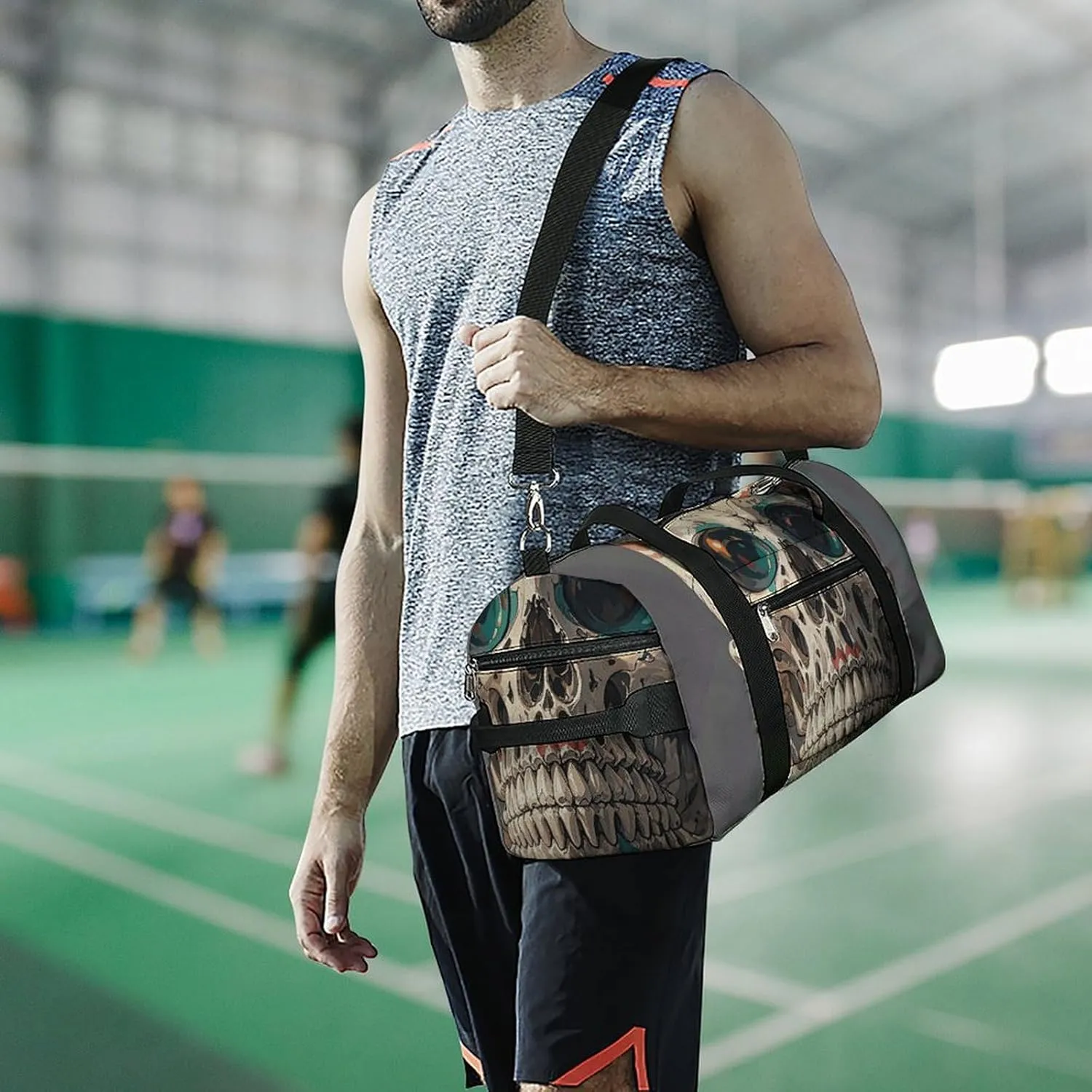 Gym Bags Small Skull Rock Roll Skeleton Bone Duffel Bag Overnight Bag with Shoe Compartment Carryon Bag for Men Women