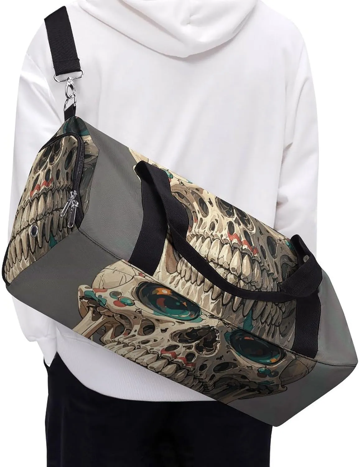 Gym Bags Small Skull Rock Roll Skeleton Bone Duffel Bag Overnight Bag with Shoe Compartment Carryon Bag for Men Women