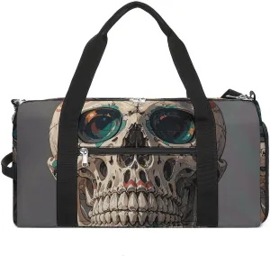 Gym Bags Small Skull Rock Roll Skeleton Bone Duffel Bag Overnight Bag with Shoe Compartment Carryon Bag for Men Women