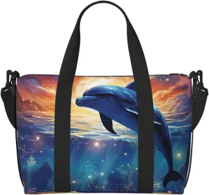 Gym Bags Small Starry Sky Ocean Dolphin Duffel Bag Overnight Bag with Shoe Compartment Carryon Bag for Men Women