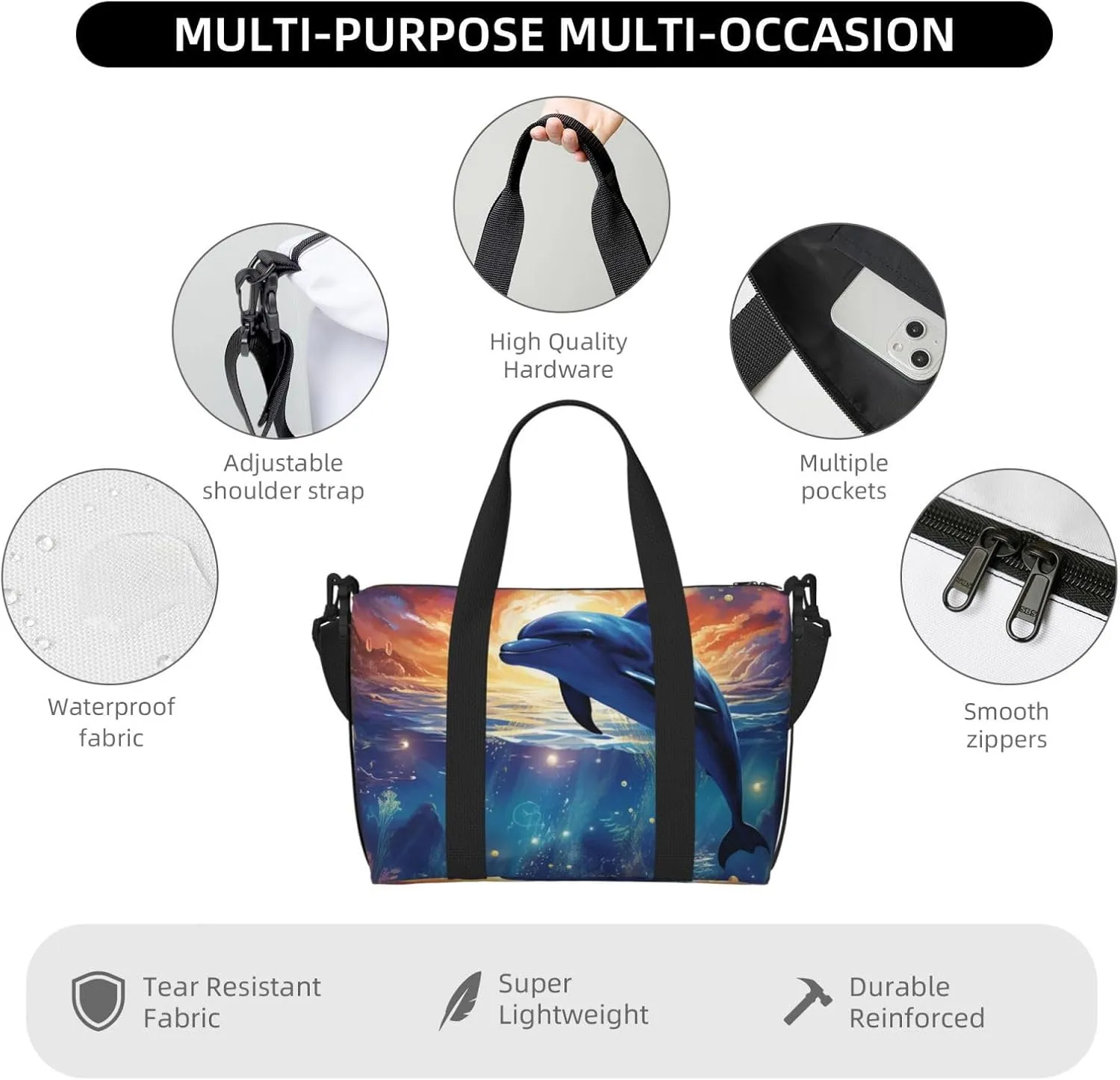 Gym Bags Small Starry Sky Ocean Dolphin Duffel Bag Overnight Bag with Shoe Compartment Carryon Bag for Men Women