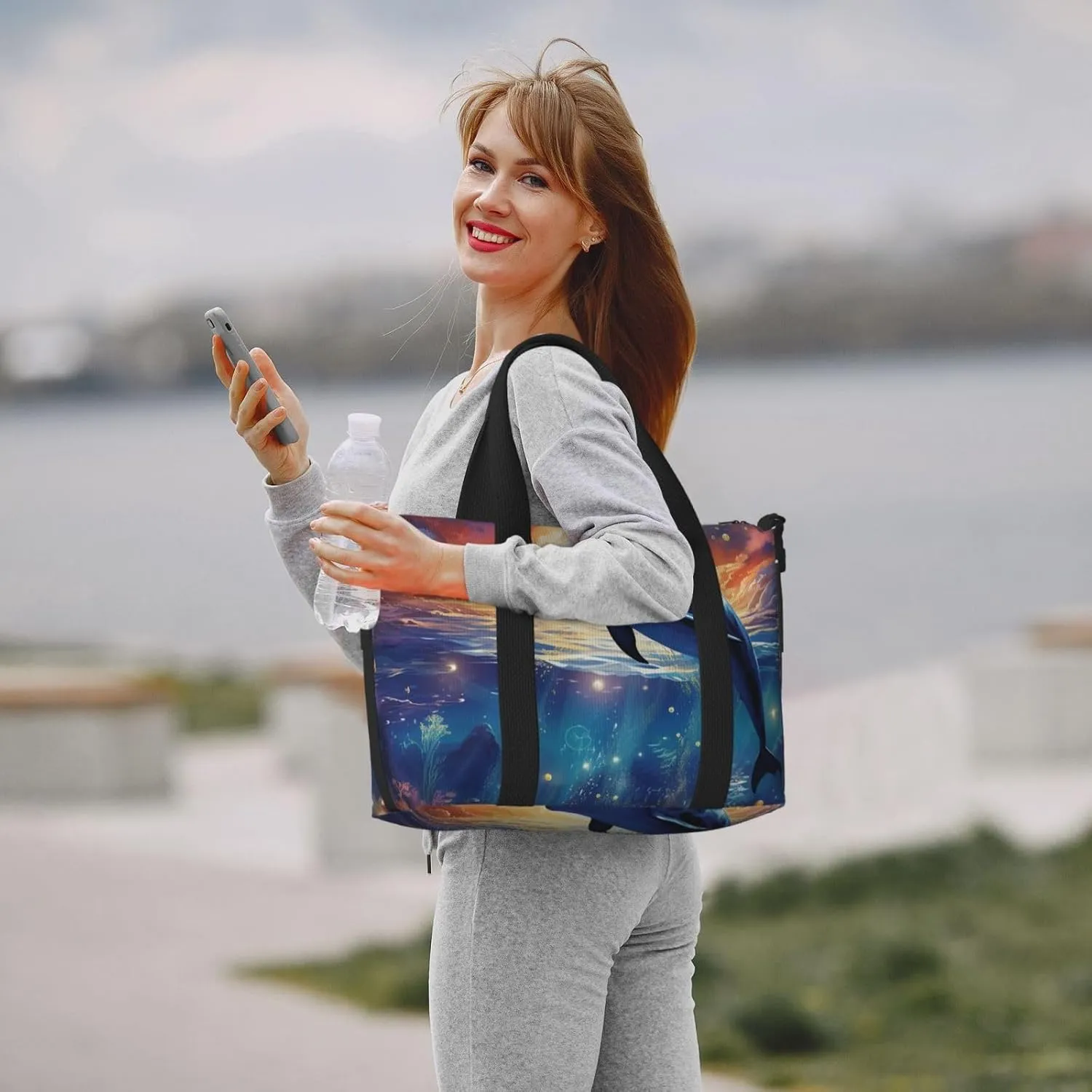 Gym Bags Small Starry Sky Ocean Dolphin Duffel Bag Overnight Bag with Shoe Compartment Carryon Bag for Men Women