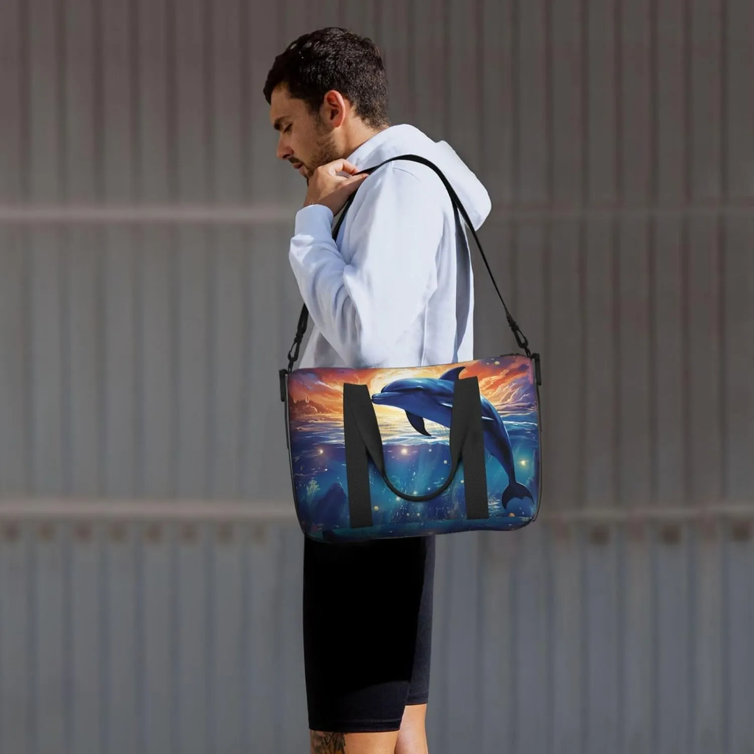 Gym Bags Small Starry Sky Ocean Dolphin Duffel Bag Overnight Bag with Shoe Compartment Carryon Bag for Men Women