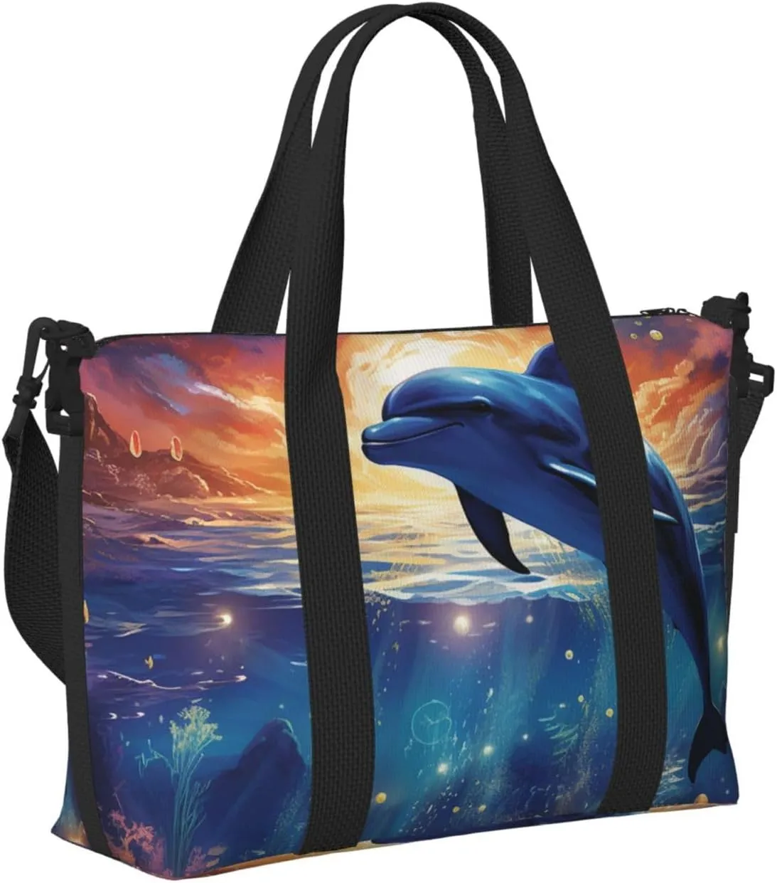 Gym Bags Small Starry Sky Ocean Dolphin Duffel Bag Overnight Bag with Shoe Compartment Carryon Bag for Men Women