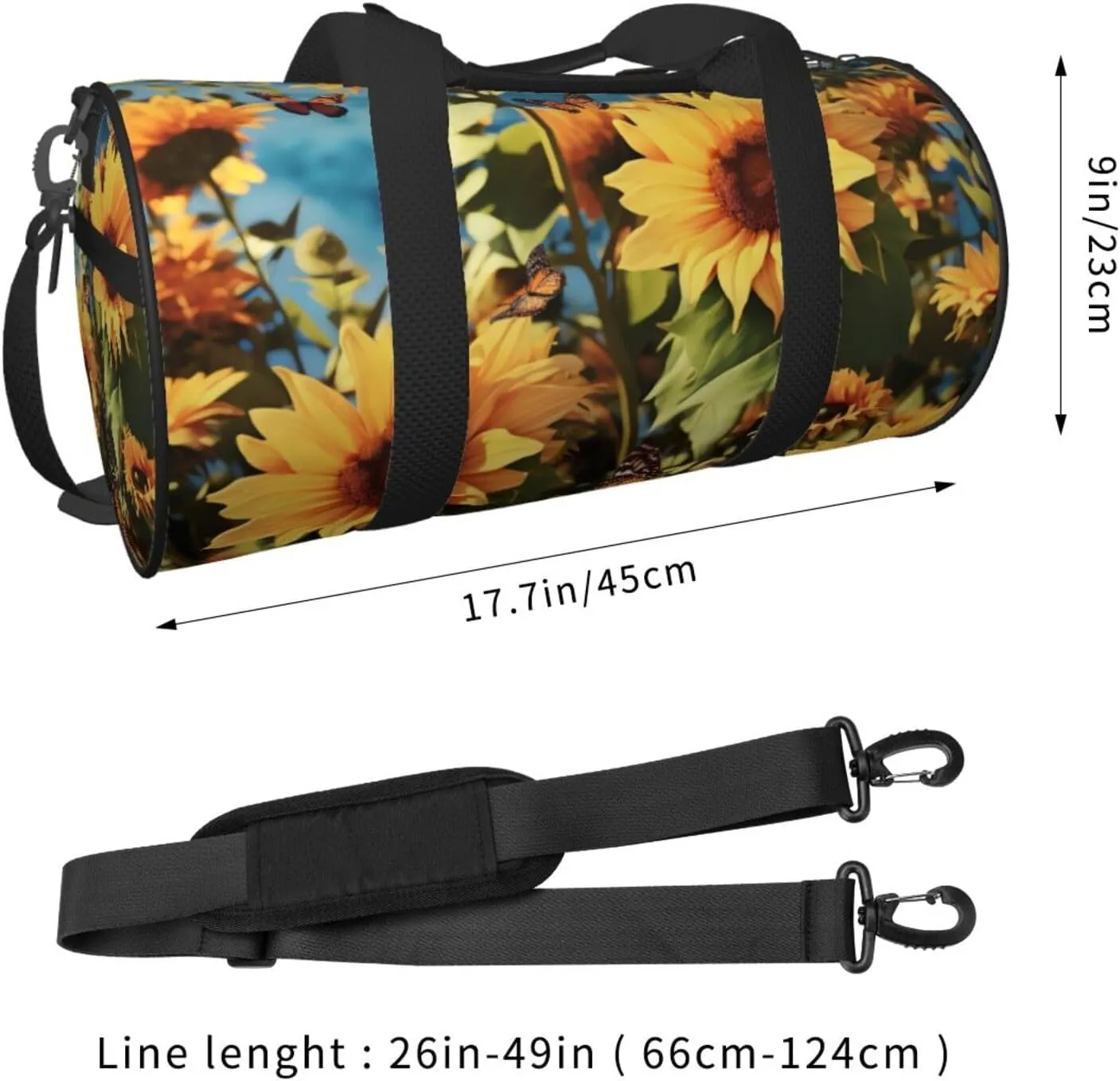 Gym Bags Small Sunflowers and butterflies Duffel Bag Overnight Bag with Shoe Compartment Carryon Bag for Men Women