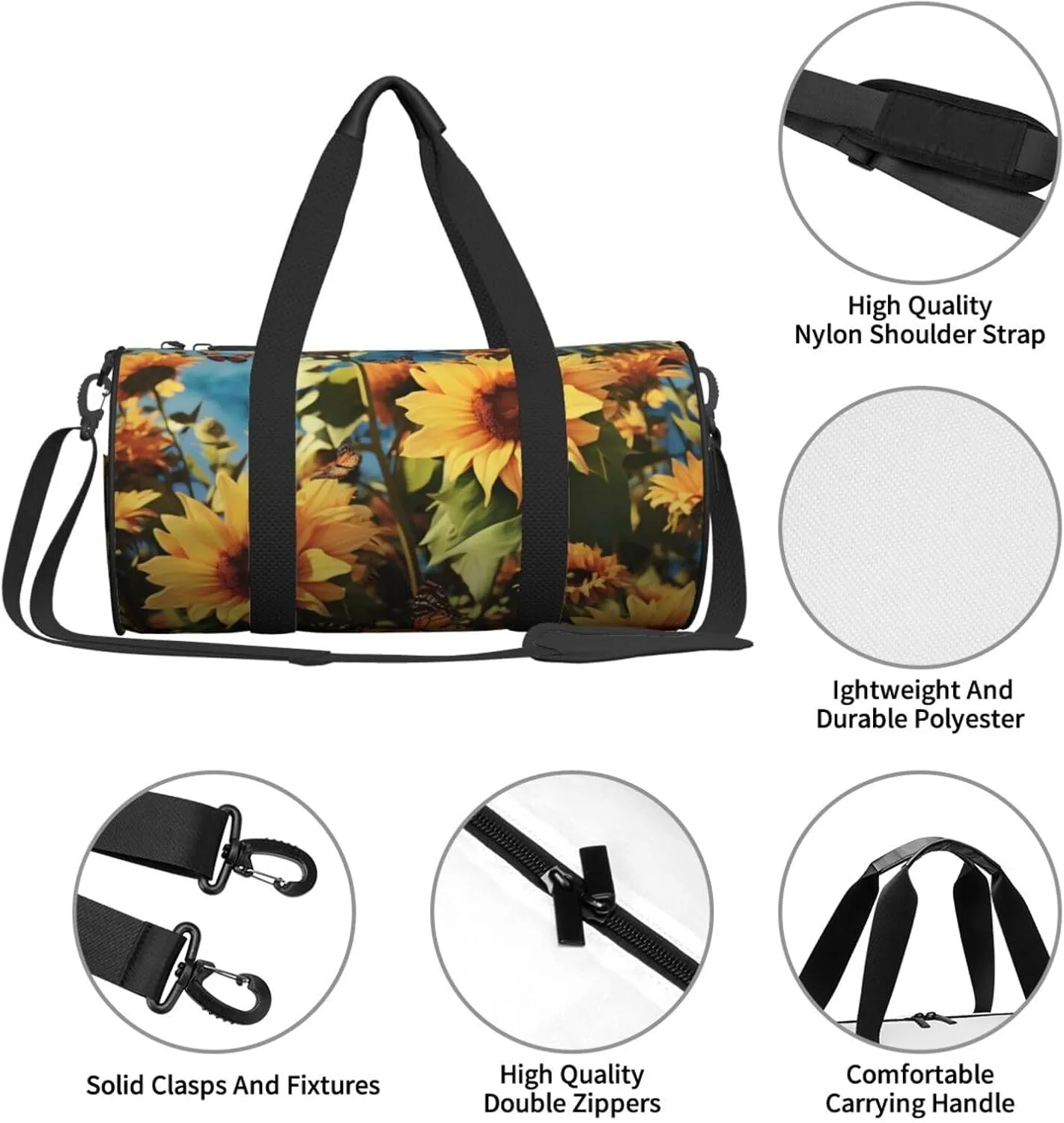Gym Bags Small Sunflowers and butterflies Duffel Bag Overnight Bag with Shoe Compartment Carryon Bag for Men Women