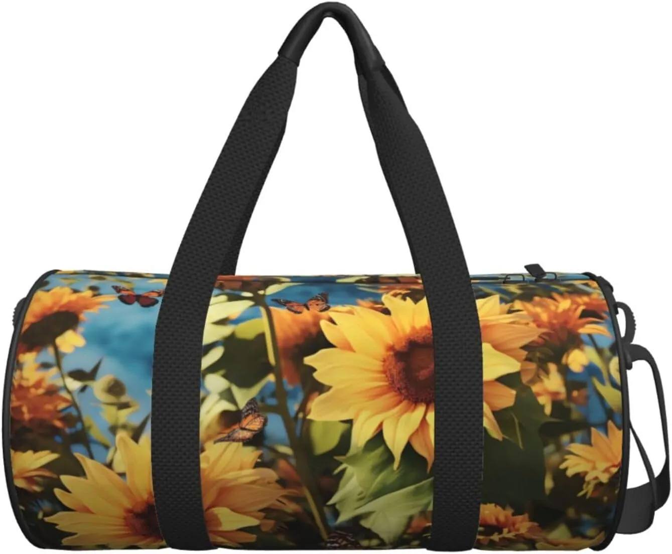 Gym Bags Small Sunflowers and butterflies Duffel Bag Overnight Bag with Shoe Compartment Carryon Bag for Men Women