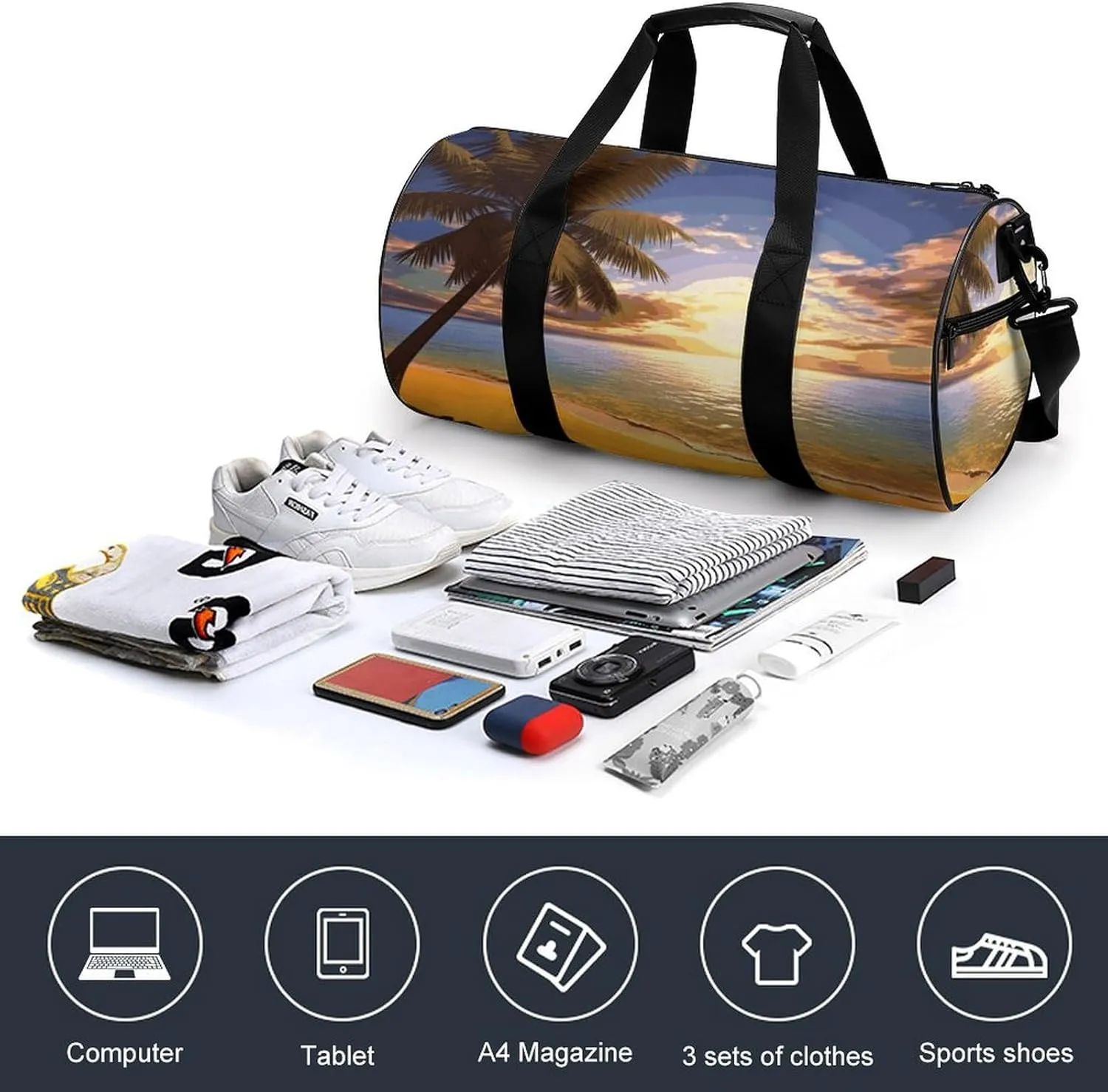 Gym Bags Small Sunset Palm Duffel Bag Overnight Bag with Shoe Compartment Carryon Bag for Men Women