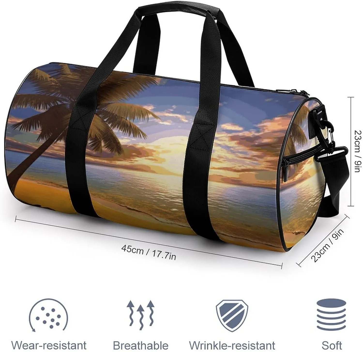 Gym Bags Small Sunset Palm Duffel Bag Overnight Bag with Shoe Compartment Carryon Bag for Men Women