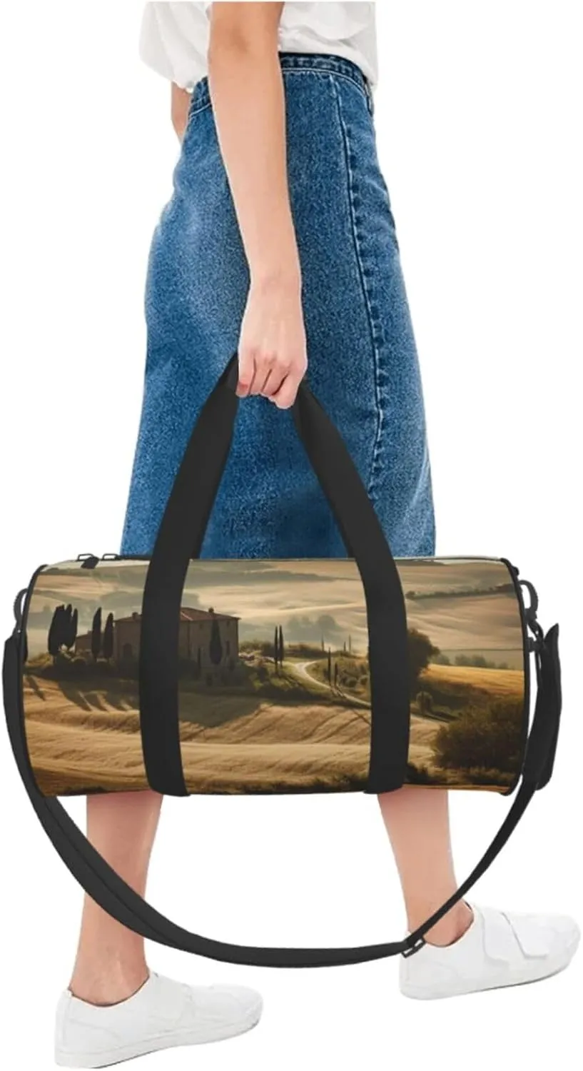Gym Bags Small Tuscany Landscape Duffel Bag Overnight Bag with Shoe Compartment Carryon Bag for Men Women