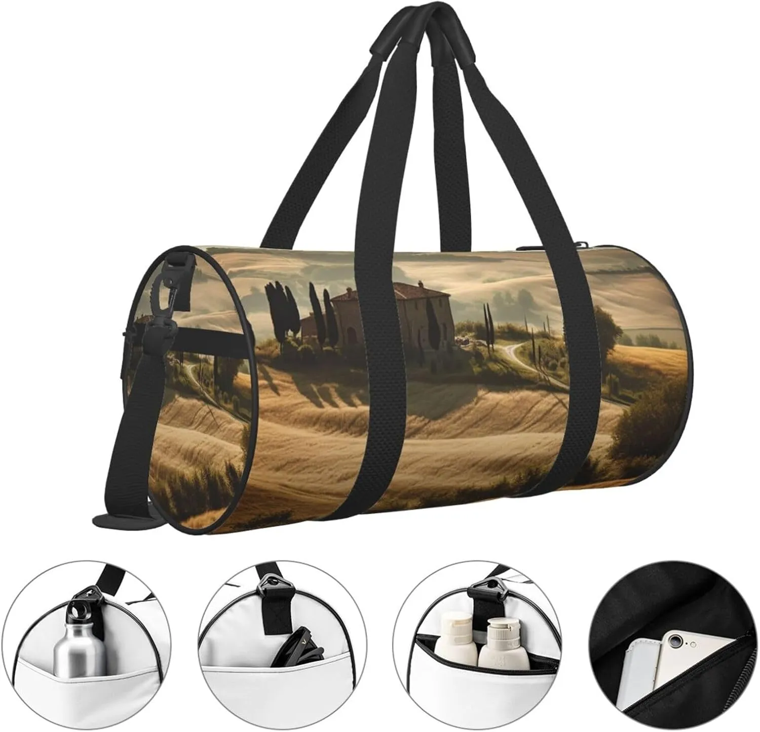 Gym Bags Small Tuscany Landscape Duffel Bag Overnight Bag with Shoe Compartment Carryon Bag for Men Women
