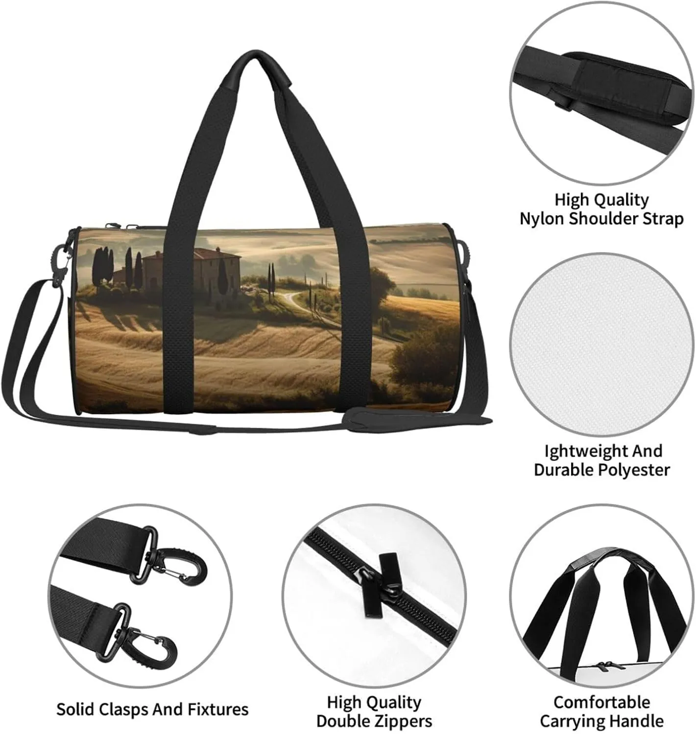 Gym Bags Small Tuscany Landscape Duffel Bag Overnight Bag with Shoe Compartment Carryon Bag for Men Women