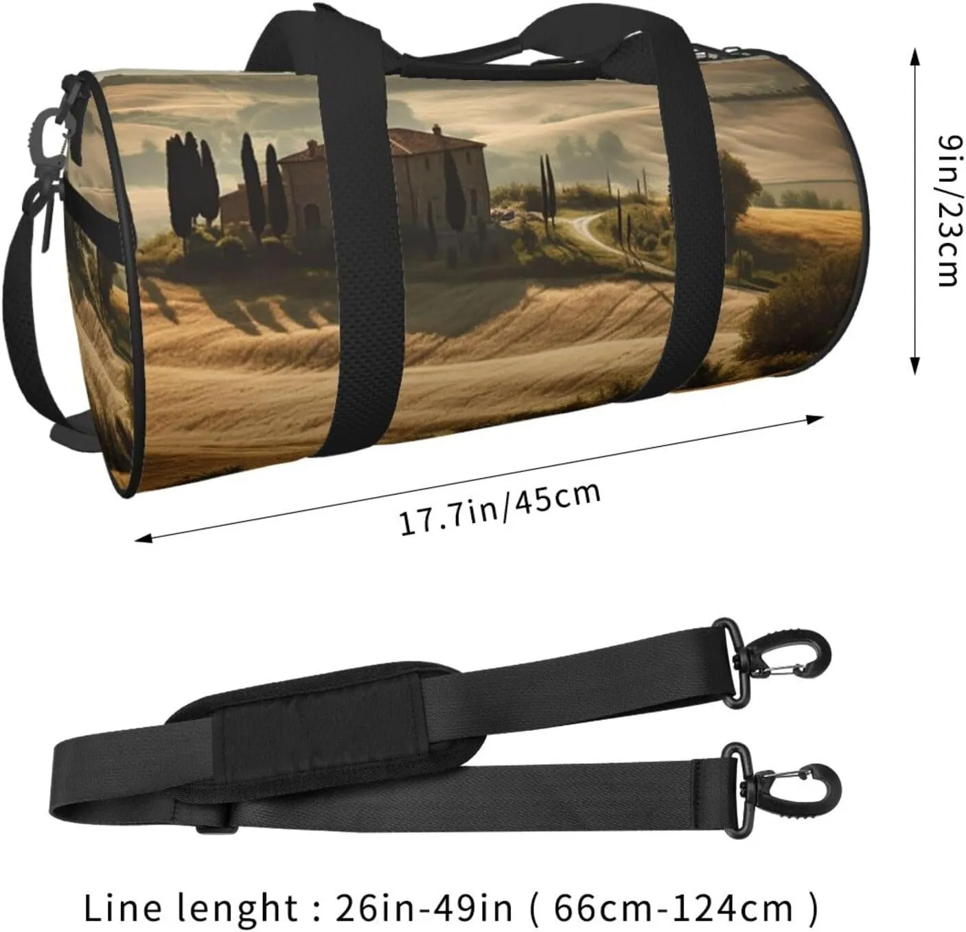 Gym Bags Small Tuscany Landscape Duffel Bag Overnight Bag with Shoe Compartment Carryon Bag for Men Women