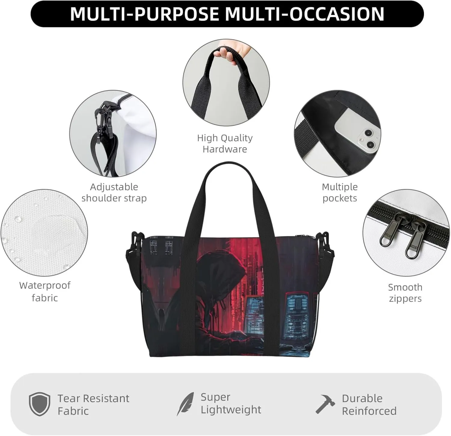 Hacker Attack Small Duffel Bag Foldable Travel Bag Weekender Bag Overnight Gym Hospital Bags For Women&Men