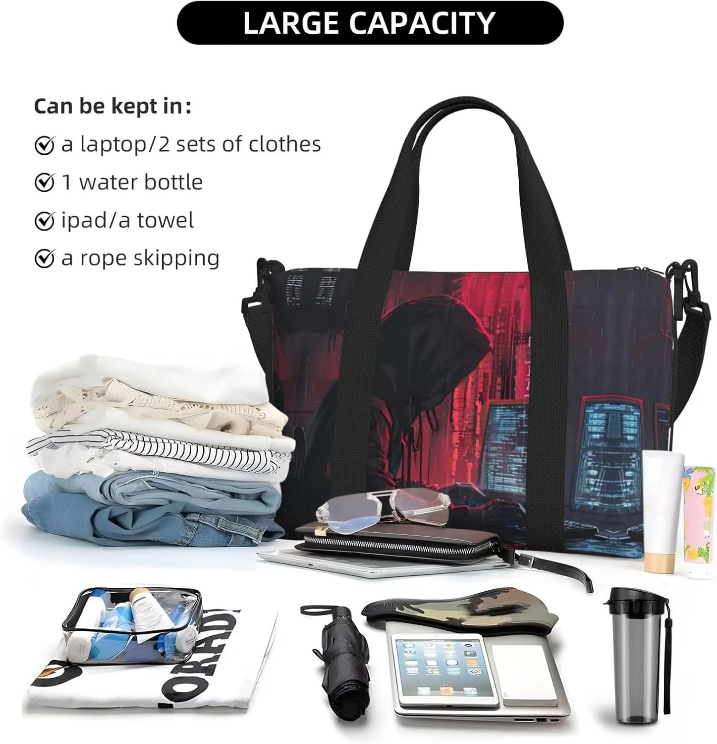 Hacker Attack Small Duffel Bag Foldable Travel Bag Weekender Bag Overnight Gym Hospital Bags For Women&Men