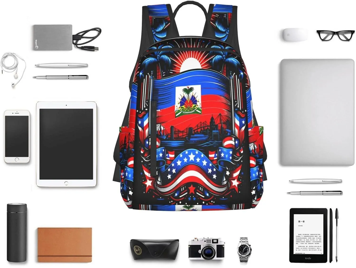Haiti Flag Day Haitian Pride Casual Backpacks Large Capacity Laptop Backpack Sports Fitness Rucksack Travel Carry-On Daypack Work Bag for Outdoor Camping