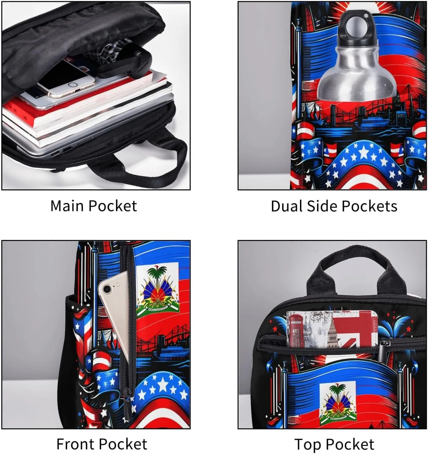 Haiti Flag Day Haitian Pride Casual Backpacks Large Capacity Laptop Backpack Sports Fitness Rucksack Travel Carry-On Daypack Work Bag for Outdoor Camping