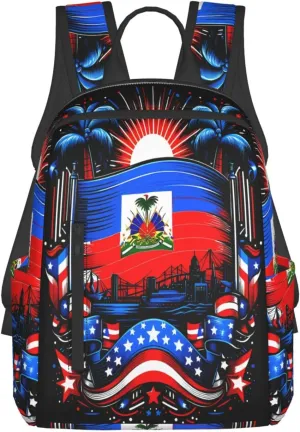 Haiti Flag Day Haitian Pride Casual Backpacks Large Capacity Laptop Backpack Sports Fitness Rucksack Travel Carry-On Daypack Work Bag for Outdoor Camping