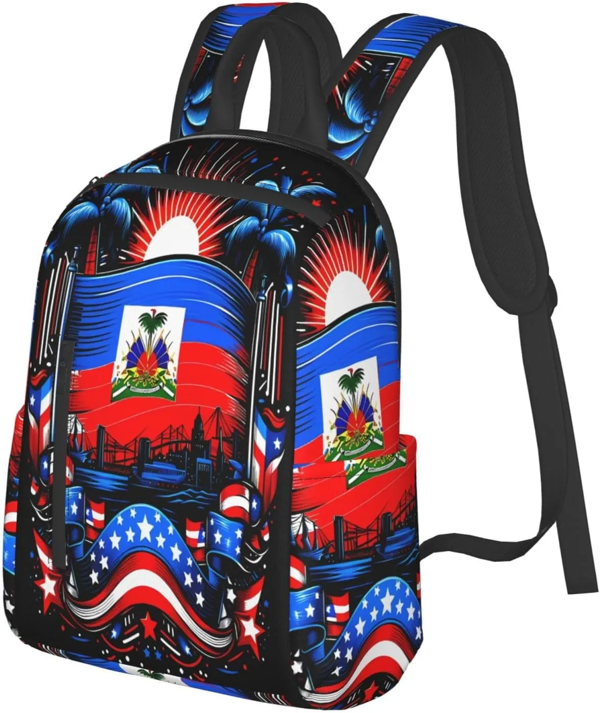 Haiti Flag Day Haitian Pride Casual Backpacks Large Capacity Laptop Backpack Sports Fitness Rucksack Travel Carry-On Daypack Work Bag for Outdoor Camping
