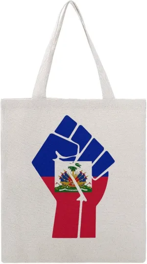 Haiti Flag Resist Tote Bag Canvas Handbags Large Shoulder Bag Shopping Grocery Bags for Work Travel Shopping