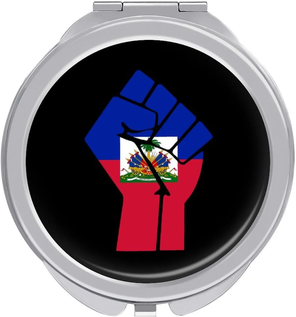 Haiti Flag Resist Travel Makeup Mirror 2-Sided 1x 2X Magnification Portable Mini Mirror for Handbag Purse Pocket