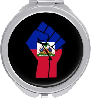 Haiti Flag Resist Travel Makeup Mirror 2-Sided 1x 2X Magnification Portable Mini Mirror for Handbag Purse Pocket