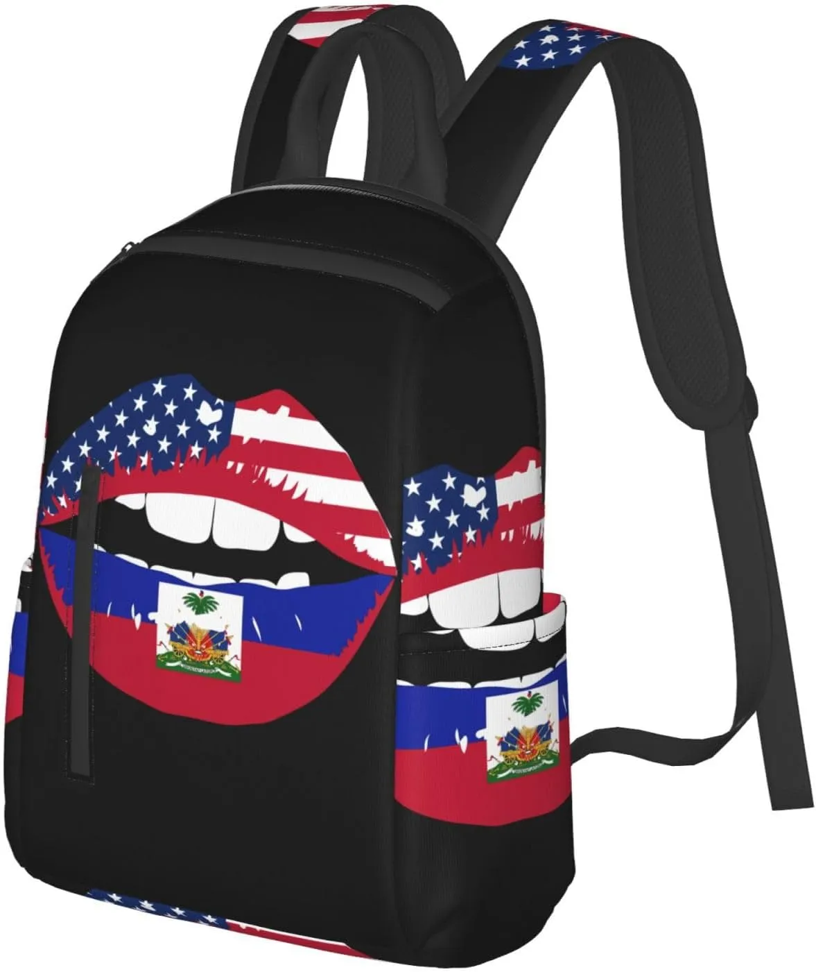 Haiti Haitian American Flag Lips Casual Backpacks Large Capacity Laptop Backpack Sports Fitness Rucksack Travel Carry-On Daypack Work Bag for Outdoor Camping