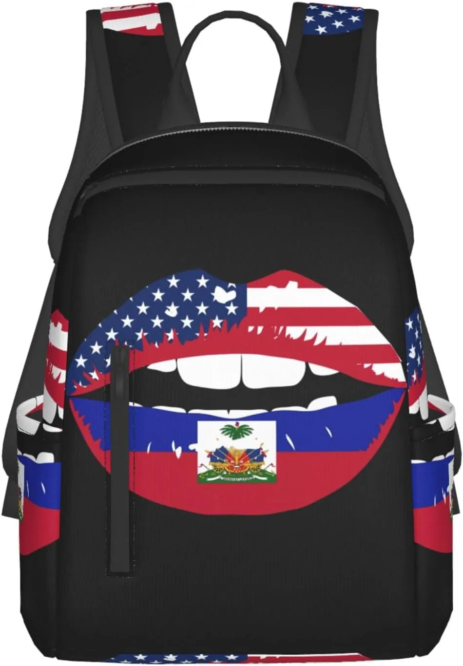 Haiti Haitian American Flag Lips Casual Backpacks Large Capacity Laptop Backpack Sports Fitness Rucksack Travel Carry-On Daypack Work Bag for Outdoor Camping